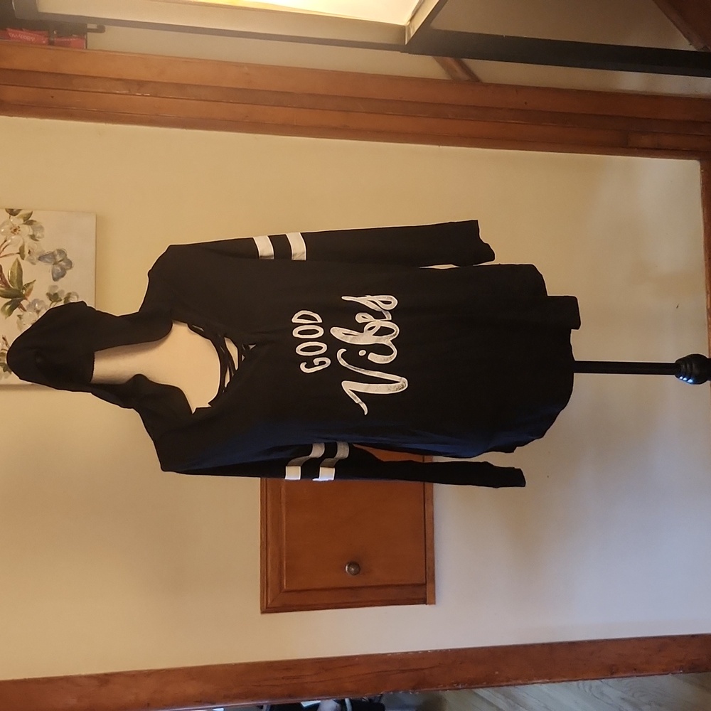 Torrid Black Hooded Good Vibes Long Sleeved Tee Size 1 (16/18)